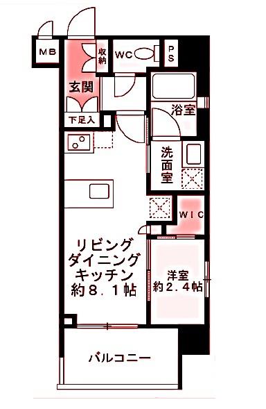 グラサージュ横濱桜木町フィオーレシエル(1LDK/4階)の間取り写真