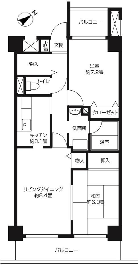 サン ボナール宮崎台(2LDK/1階)の間取り写真