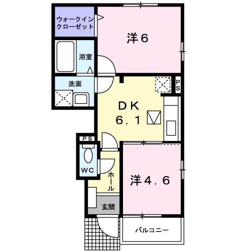 プロヴァンス木田B(2DK/1階)の間取り写真