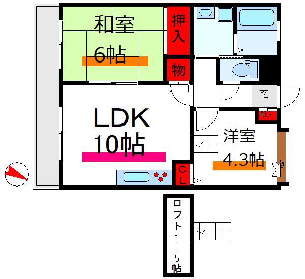 プレステージ新井(2LDK/4階)の間取り写真