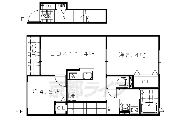 BROWNIES HOUSE東野(2LDK/2階)の間取り写真
