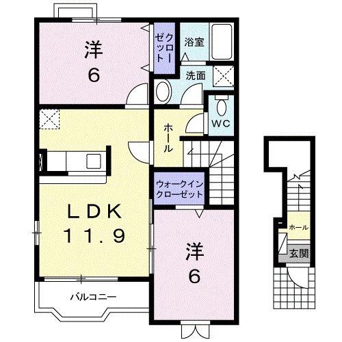 ハピネス村山A(2LDK/2階)の間取り写真