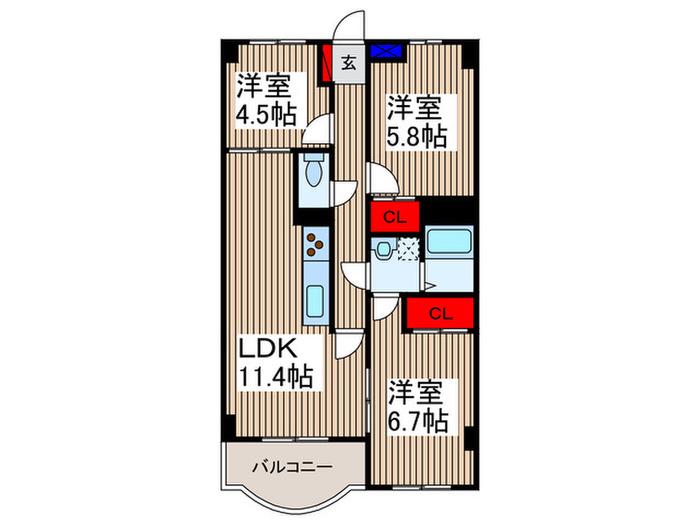 メゾンファミーユ南大塚(3LDK/3階)の間取り写真