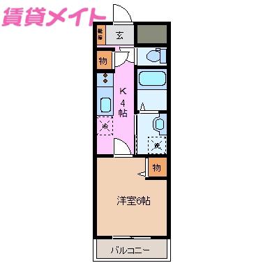 RISE(1K/3階)の間取り写真