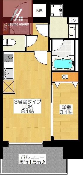 C.COLORスリー(1LDK/4階)の間取り写真