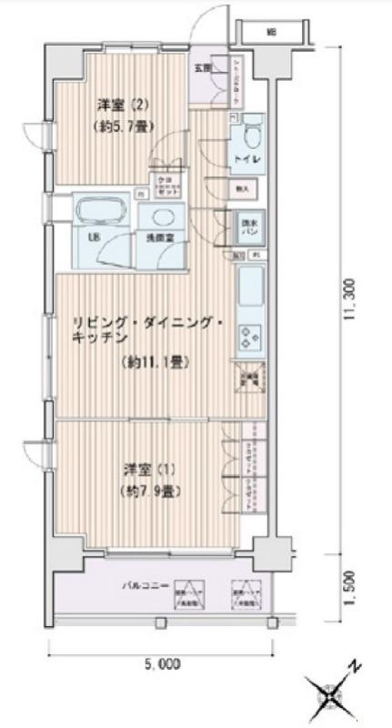 エスティメゾン豊洲(2LDK/2階)の間取り写真
