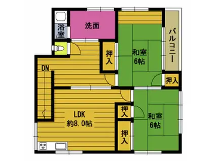 乙津アパート(2DK/2階)の間取り写真
