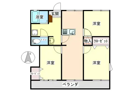 レジデンス国衙B棟(3LDK/1階)の間取り写真