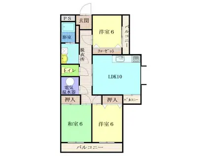 ヴィラ豊富(3LDK/4階)の間取り写真