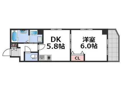 烏ヶ辻コート(1DK/2階)の間取り写真