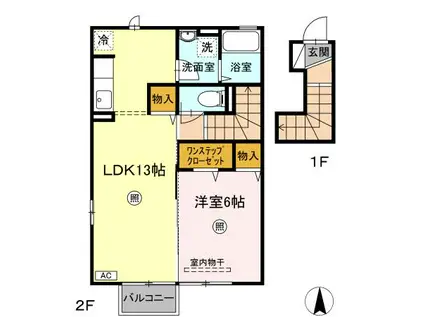 レジデンスOKURA A(1LDK/2階)の間取り写真