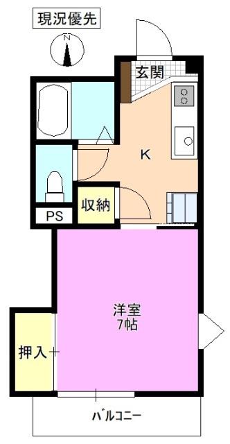 メラベルデ S棟(1K/1階)の間取り写真