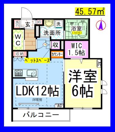 AF ペット共生・ル・ポン ヴェール中央林間(1LDK/3階)の間取り写真
