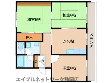 秋山ハイツA(3DK/4階)の間取り写真