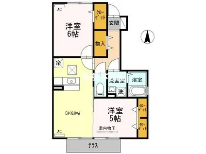 クリサンスB棟(2DK/1階)の間取り写真