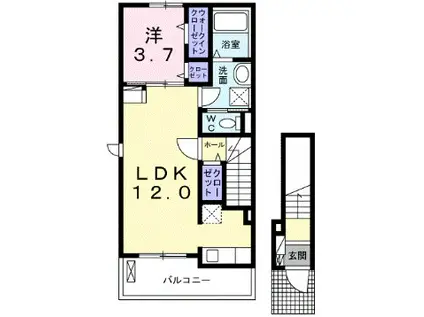 グロース ブルーメ 城山(1LDK/2階)の間取り写真