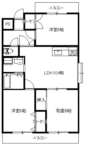 コンフォート舟入南(3LDK/3階)の間取り写真