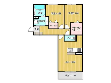 トリシア西原III(2LDK/1階)の間取り写真