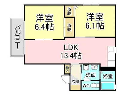 インフィオーレ芦田 B棟(2LDK/2階)の間取り写真