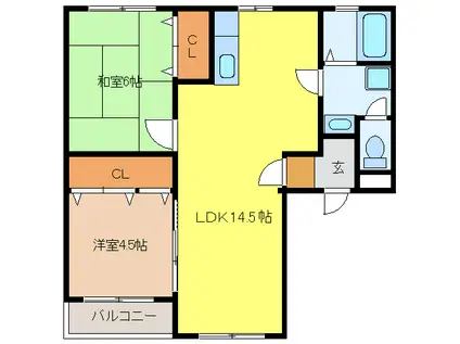 デルフィン鵜沼(2LDK/2階)の間取り写真