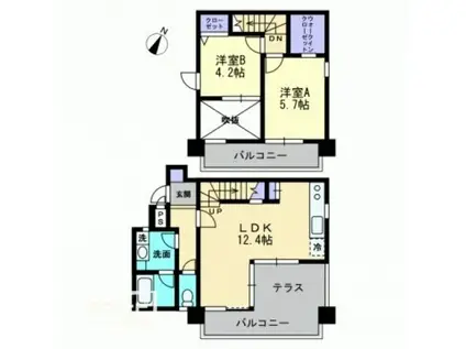 キュービックパレス(2LDK/4階)の間取り写真