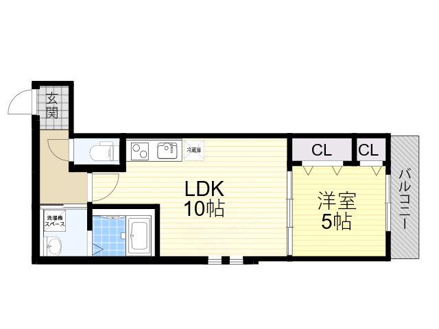 フジパレス住吉長居Ⅰ番館(1LDK/2階)の間取り写真