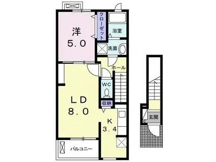 ラ・リベルテII(1LDK/2階)の間取り写真