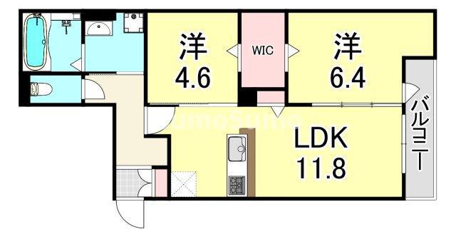 RIKO塚口(2LDK/1階)の間取り写真