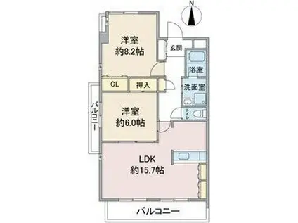 リアン東山(2LDK/4階)の間取り写真