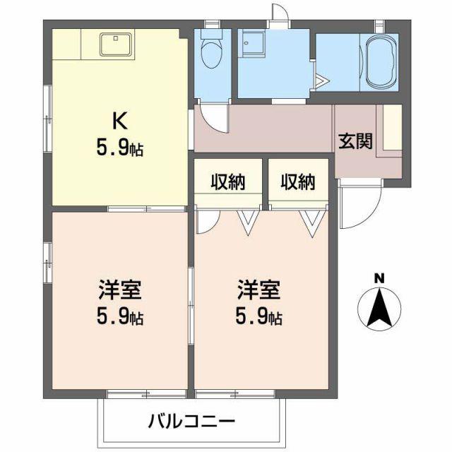 天神サニーサイド(2K/2階)の間取り写真