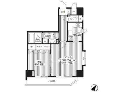 グランハイツ代々木(1LDK/9階)の間取り写真