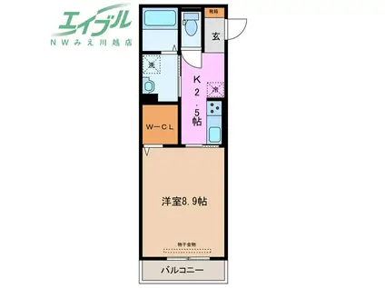 ベイフィールド(1K/1階)の間取り写真