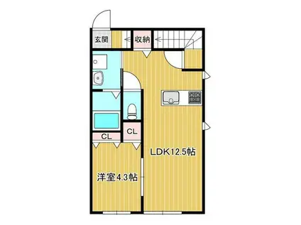 リビエ旭志(1LDK/2階)の間取り写真