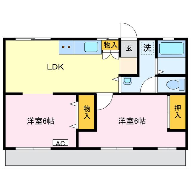 コーポいちかわ(2LDK/1階)の間取り写真