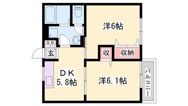 ファミール蓼野(2DK/2階)の間取り写真