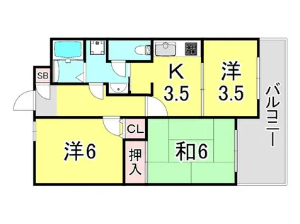 兵庫駅前アーバンライフ(3K/2階)の間取り写真