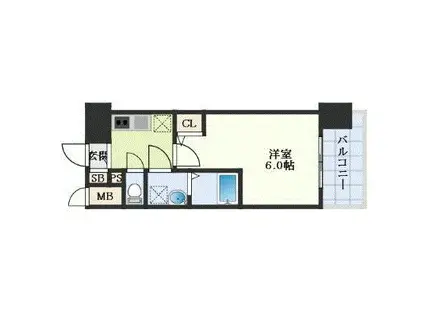 エスリード ザ・イーストレジデンス大阪城(1K/12階)の間取り写真