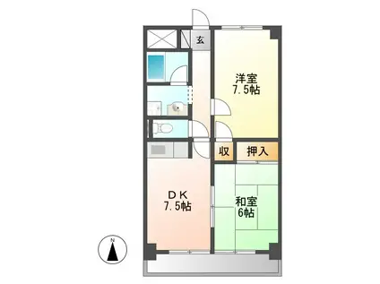 コスモハイム七番町(2DK/2階)の間取り写真