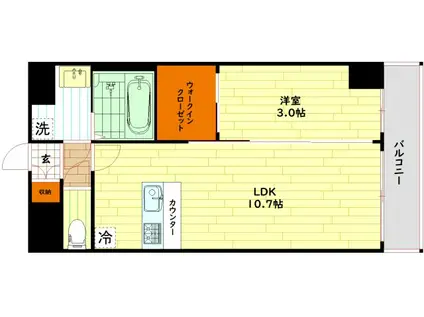 MELDIA CREST 桜ノ宮 KIRSCH(1LDK/2階)の間取り写真