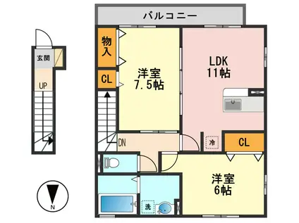 シャトル(2LDK/2階)の間取り写真