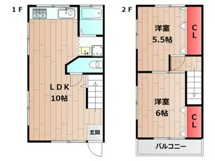 ウララハウスII(2LDK/2階)の間取り写真