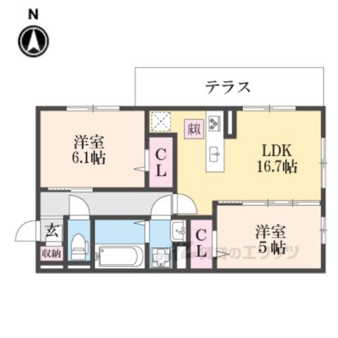 FLEURⅡ(2LDK/1階)の間取り写真