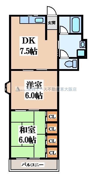 ビートル山本北C棟(2LDK/2階)の間取り写真