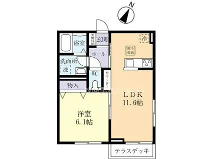 かすみがうら市(1LDK/1階)の間取り写真