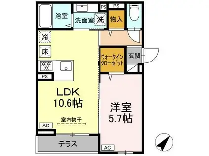 アセット-コート曙町(1LDK/1階)の間取り写真