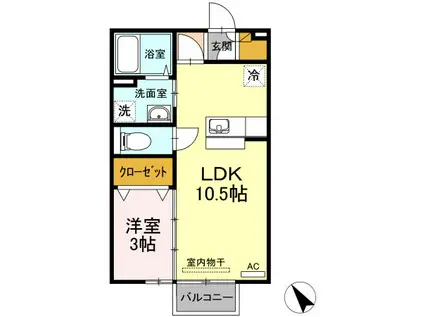 レセンテ松村 C棟(1LDK/2階)の間取り写真