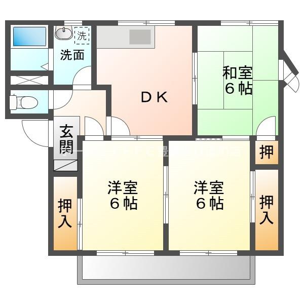 ユトリロ下地2 A棟(3DK/2階)の間取り写真