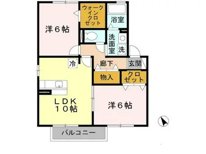 グリーンゲイブルズB棟(2LDK/2階)の間取り写真