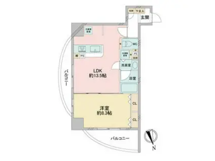 さくらHILLSリバーサイドイースト(1LDK/8階)の間取り写真