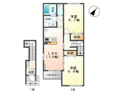 スターテラス(2LDK/2階)の間取り写真